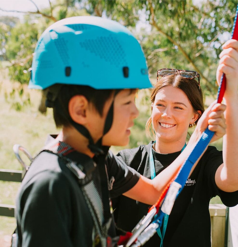 Image of youth camp staff facilitating adventure activities in Victoria church camp.